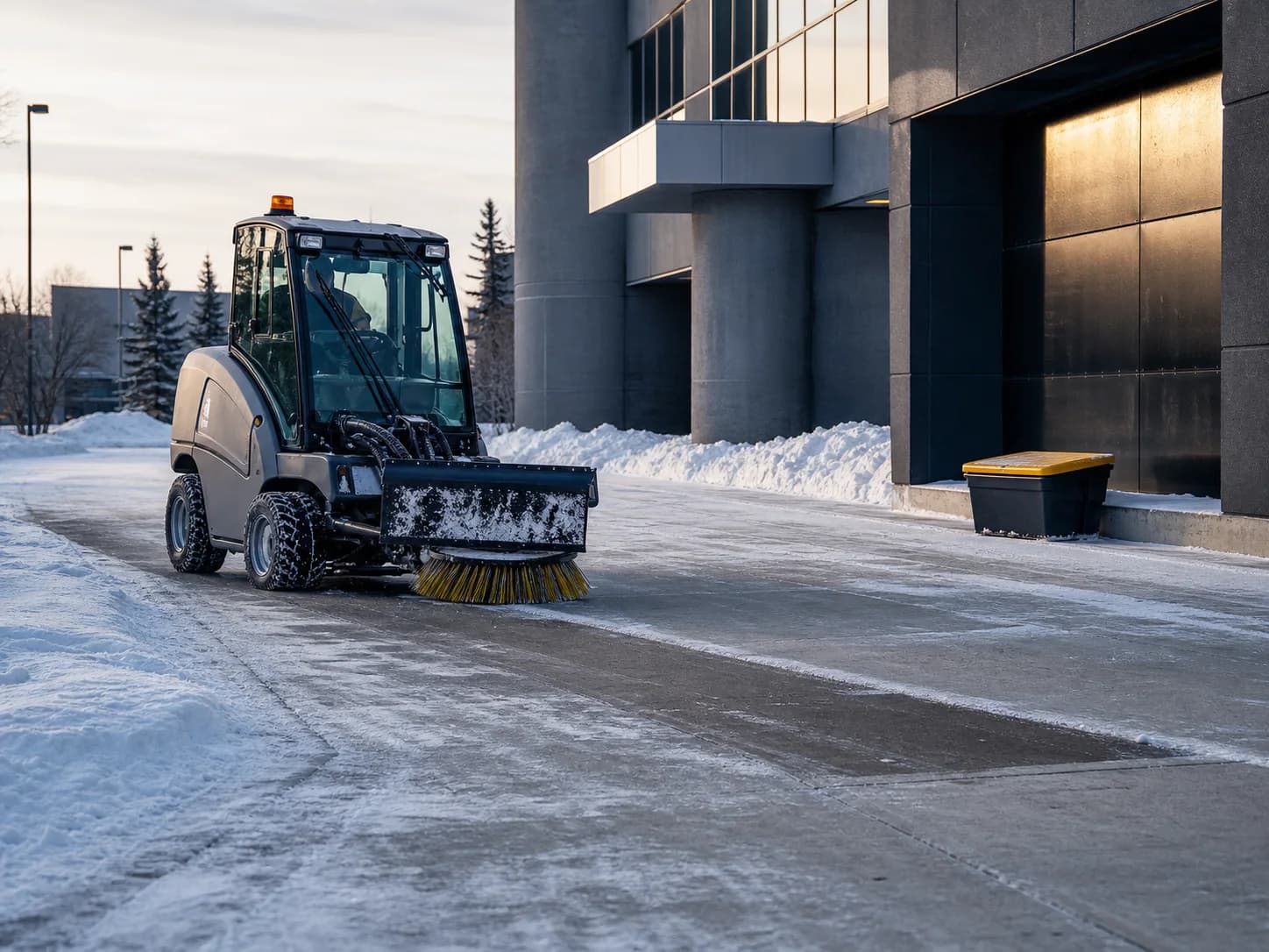 Snow removal equipment clearing a property edge
